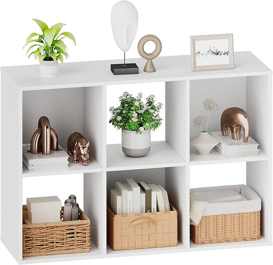 Sweetcrispy 6 Cube Storage Organizer - Open Cube Bookshelf with 3 Removable Back Panels, Display Storage Bookcase for Living Room, Bedroom, Entrance Hall, Home Office，36" L×11.6" W×24" H, White