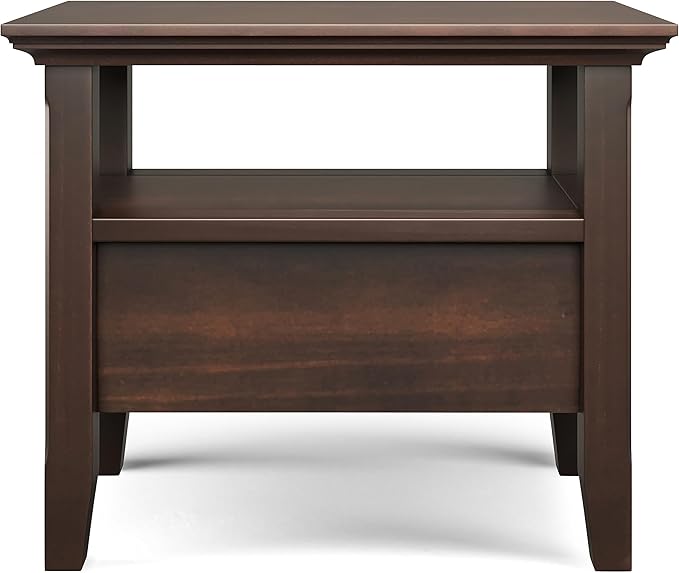 SIMPLIHOME Acadian 19-inch Wide Solid Wood End Table with Drawer and Open Shelf in Brunette Brown for Living Room, Bedroom, or Entryway