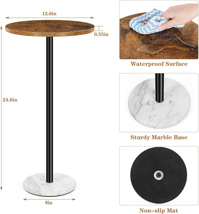 Round Side Table Set of 2 Small End Table Accent Table for Small Spaces Round Coffee Table Wood Rustic Nightstand Bedside Table Outdoor Side Table Living Room Bedroom Balcony Brown and White