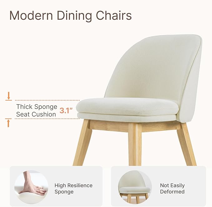 Wooden Dining Chairs Set of 2, Fabric Upholstered Modern Dining Room Chairs with Double-Layer Thick Seat Cushion & Ergonomic Backrest for Restaurant, Kitchen and Café, Beige