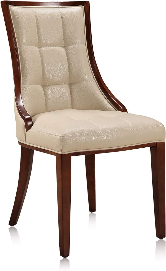 Manhattan Comfort Fifth Avenue Faux Leather Dining Chairs, Parsons Accent Furniture with Padded Wingback Seat, Fine Rectangular Stitching and Solid Beech Wood Frame, Set of 2, Cream