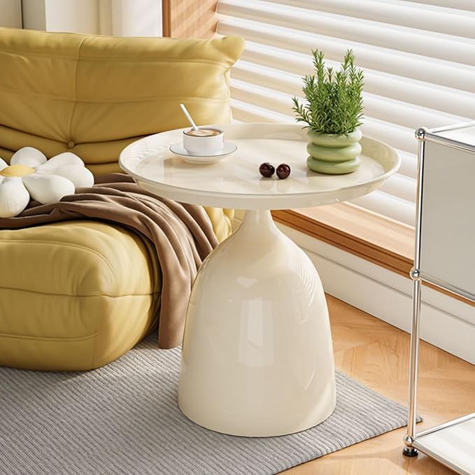 Side Table Set of 2, Small Coffee Round Bedroom End Table, Patio Metal Nesting Tables Pedestal Tables, Bedside Console Table for Living Room (White)