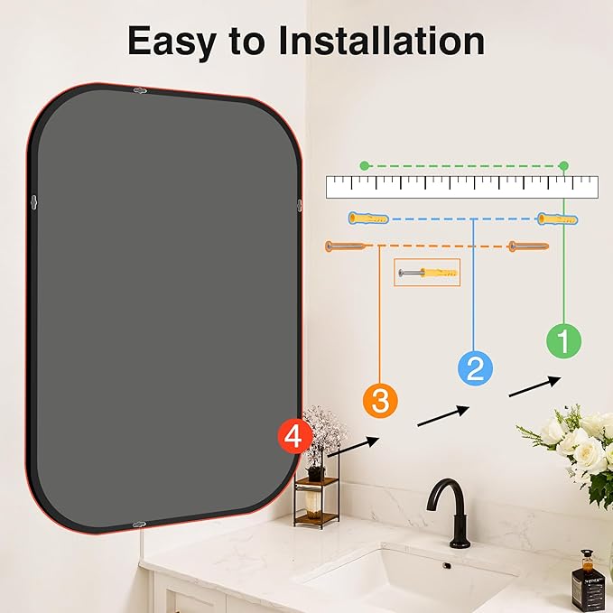 Bathroom Mirrors for Over Sink, 26x38 Black Vanity Mirror for Bathroom Sink, HD Shatterproof Squircle Wall Mirror for Bathroom Washroom Lavatory Restroom Metal Frame