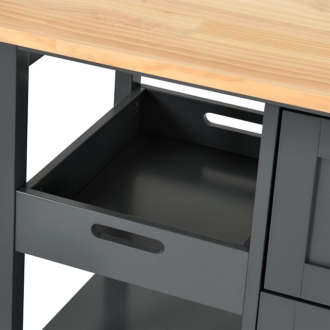 YITAHOME Small Solid Wood Top Kitchen Island Cart on Wheels with Storage, Rolling Portable Dining Room Serving Utility Carts Mobile Movable with 3 Drawers Cabinet, Gray