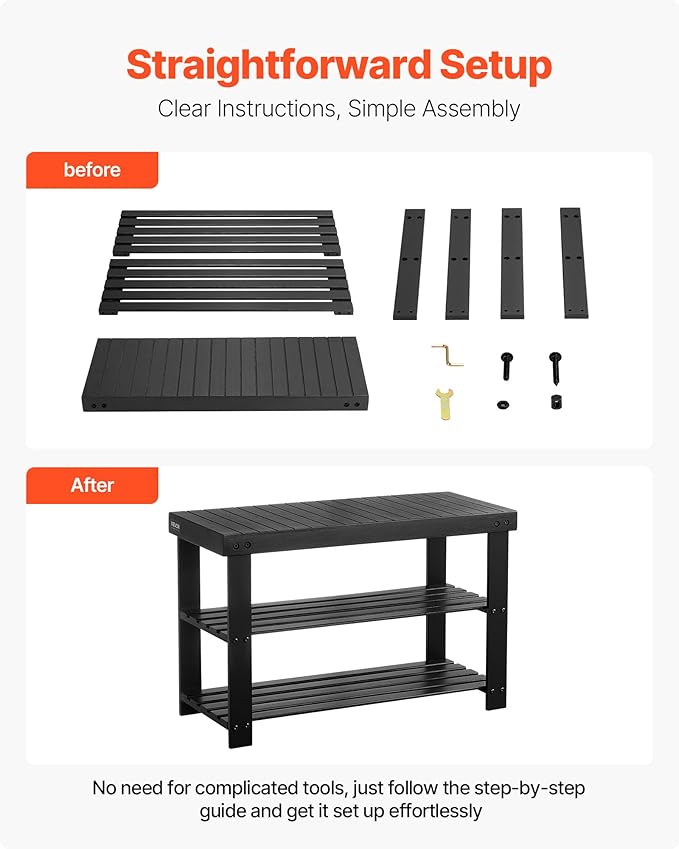 VEVOR Shoe Rack Bench, 3-Tier Bamboo Entryway Bench, Shoe Storage Organizer Holds Up to 286 lbs, 27.6 x 11.3 x 17.8 Inches, for Front Door, Hallway, Living Room, Bedroom, Black