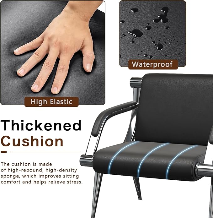 wonline 2Pcs Waiting Room Chair with Armrest Black PU Leather Office Furniture, Office Guest Seating Lobby Conference Reception Chairs for Airport Clinic Hospital Bank Salon Barber(Black)