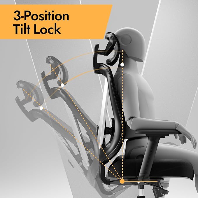 Ergonomic Mesh Office Chair - 3D Adjustable Lumbar Support & 3D Armrests, V-Shaped Back, Adjustable Desk Chair for Office & Home, Black