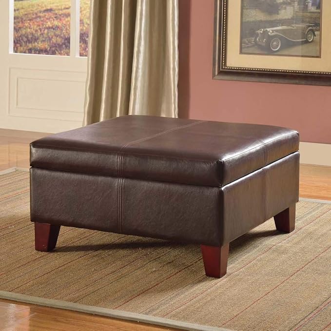 Homepop Home Decor |K2380-E155 | Luxury Large Faux Leather Square Storage Ottoman | Ottoman with Storage for Living Room & Bedroom, Distressed Brown