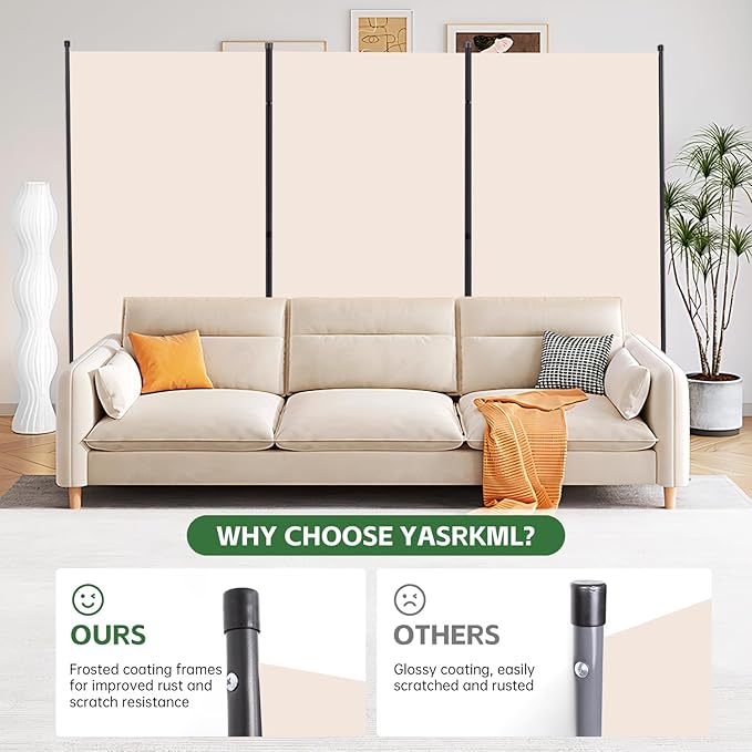 YASRKML Room Divider Folding Privacy Screens, Portable Room Divider Panel 3 Panel Partition Room Dividers Screen, Freestanding Room Partitions and Dividers Fabric Dividers for Room Separation, Beige