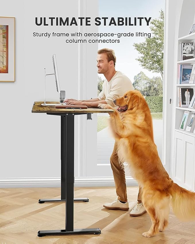 ErGear Electric Standing Desk, 44 x 24 Inches Height Adjustable Stand up Desk, Sit Stand Home Office Desk, with Two-Piece Desktop (Vintage Brown)