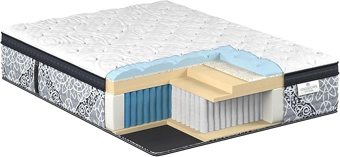 Kingsdown Cushion Firm Euro Pillow Top Hybrid King Mattress Cooling Gel Memory Foam Layer Multi-Layered Motion Isolation Cool Sleep Quilted Top Luxury Mattresses, 15-inch, Passions Engleson