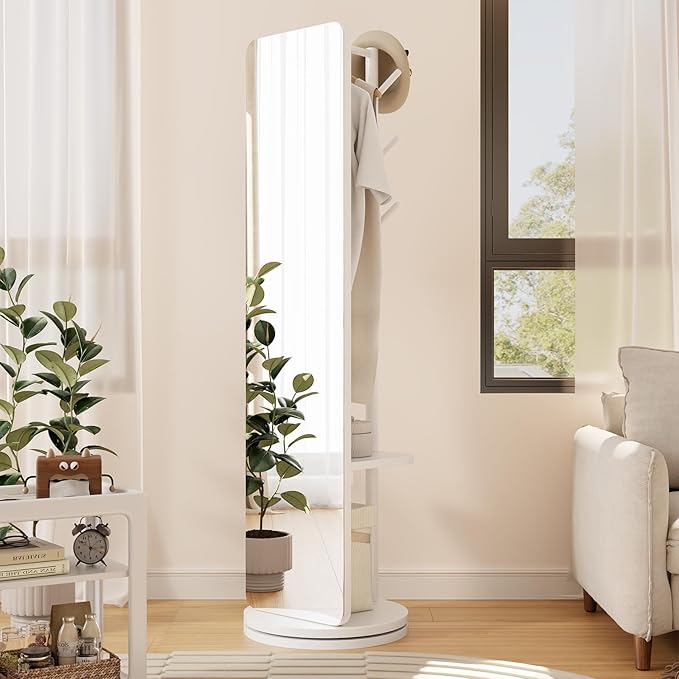 70"x16"Full Length Mirror with Stand,Coat Rack with Mirror,Solid Wood Floor Mirror,Swivel Mirrorfor Bedroom, Living Room, Cloakroom