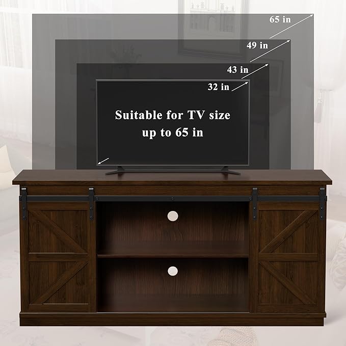 YESHOMY TV Stand for Televisions up to 65 Inches, with Sliding Barn Doors and Storage Cabinets, Console Table and Media Furniture for Living Room, 58 Inch, Espresso