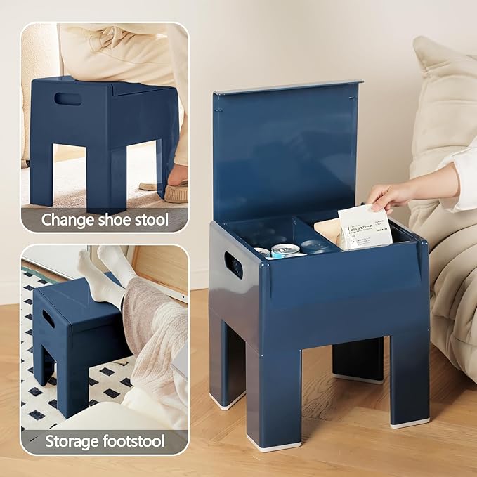 Nightstand Bedside Table with Storage Space, Multifunctional Colorful Plastic End Table Small Side Table for Bedroom, Dorm and Small Spaces, Easy Assembly(14.7" D x 11.8" W x 15.8" H, Blue)