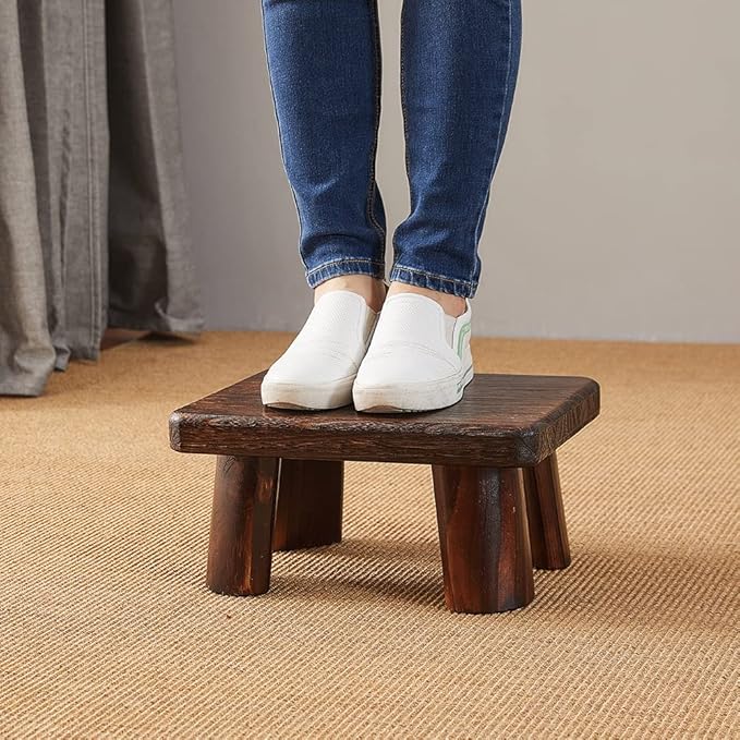 Wooden Stool, Bedside Step Stool, Step Ladder for Kitchen & Bathroom, Foot Rest Stool, Super Sturdy Hold Up to 500 LBS (14.2"x10.6"x7.1")
