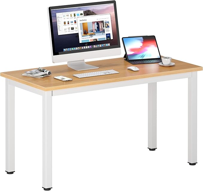 DlandHome 47 inches Medium Computer Desk, Composite Wood Board, Decent and Steady Home Office Desk/Workstation/Table, BS1-120TW Teak and White Legs, 1 Pack