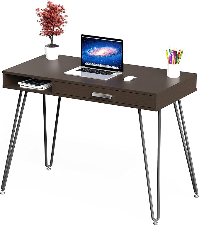 SHW Home Office Computer Hairpin Leg Desk with Drawer