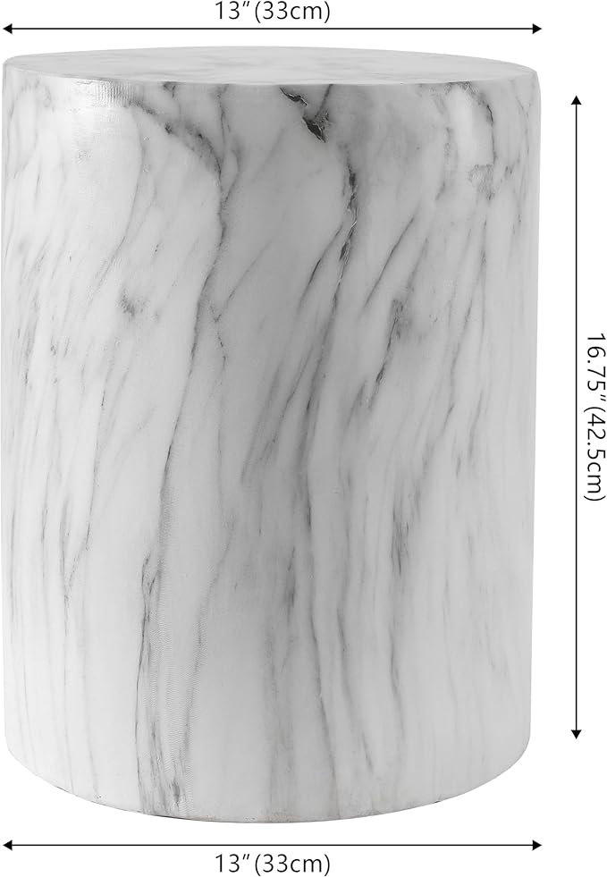 JONATHAN Y TBL1101A Troy 16" Modern Minimalist Faux Marble Column Indoor/Outdoor Indoor/Outdoor Accent Table Modern, Contemporary, Minimalist, Transitional for Living Room, Garden, Patio, Gray/White