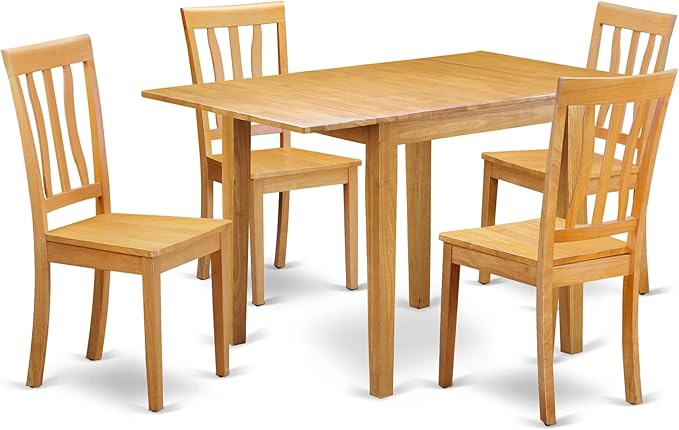 East West Furniture NDAN5-OAK-W 5 Piece Dining Table Set for 4 Includes a Rectangle Kitchen Table with Dropleaf and 4 Dining Room Chairs, 30x48 Inch, Oak