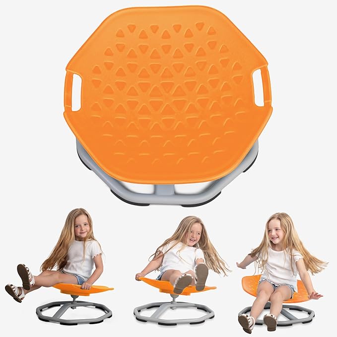 Special Supplies Spinning Chair for Kids- Versatile Kids Sit and Spin Sensory Chair for Training Body Coordination - Sensory Swivel Chair for Playroom, Bedroom, or Nursery (Orange)