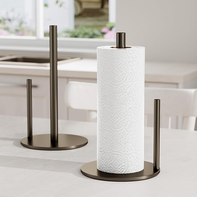 Bronze Kitchen Paper Holder, Oil Rubbed Bronze Paper Towel Holder, Kitchen Roll Organizer, Countertop Roll Dispenser with Weighted Base