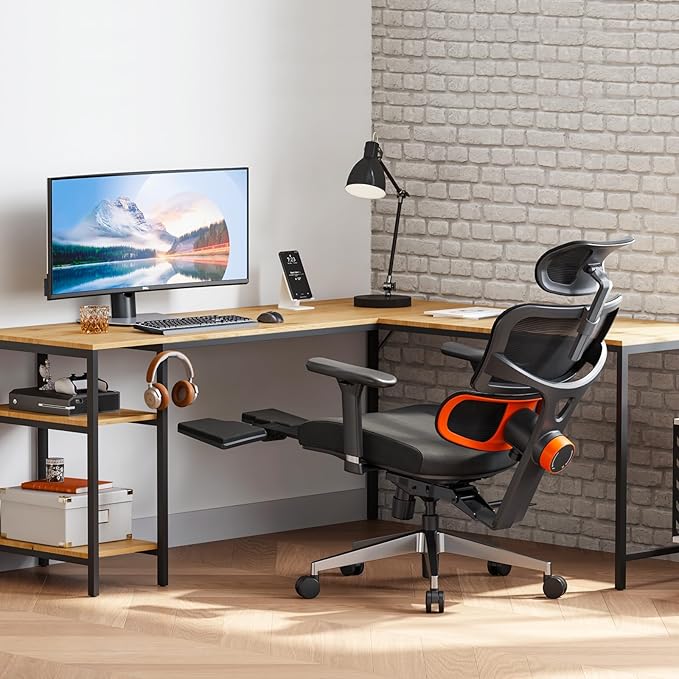 Newtral Office Chair Ergonomic - Home Office Desk Chair, Auto-Following Lumbar Support, 4D Armrest, Seat Depth and Height Adjustable for Long Time Sitting (with Footrest, Black)