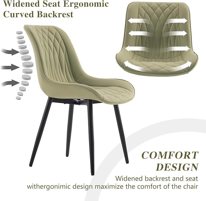 YOUNIKE Dining Chairs Set of 2 with High Back Mid Century Modern Kitchen Dining Room Chairs Faux Leather Upholstered Comfortable Wide Seat Padded Accent Side Chair for Living Room Avocado Green