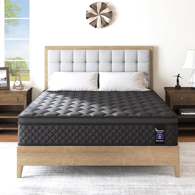 Queen Mattress, 14 Inch Hybrid Mattresses Euro Top Medium Firm for Back & Lumbar Support, 100 Night Trial, Individual Pocket Spring Bed for Motion Isolation & Pressure Relief