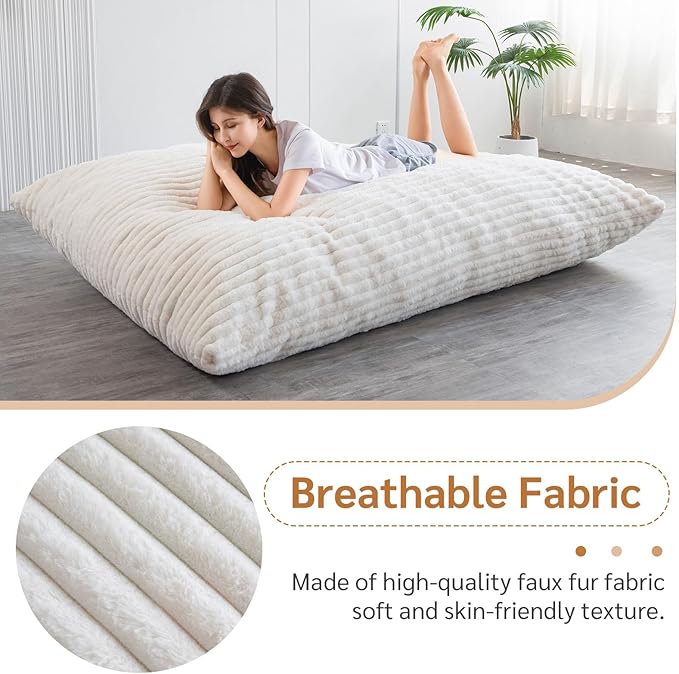 BYBYME 3 in 1 Bean Bag Chairs, Bean Bag Bed for Adults High-Density Foam Filling, Convertible Sofa Bed Faux Fur, Giant Bean Bag Chairs for Adults