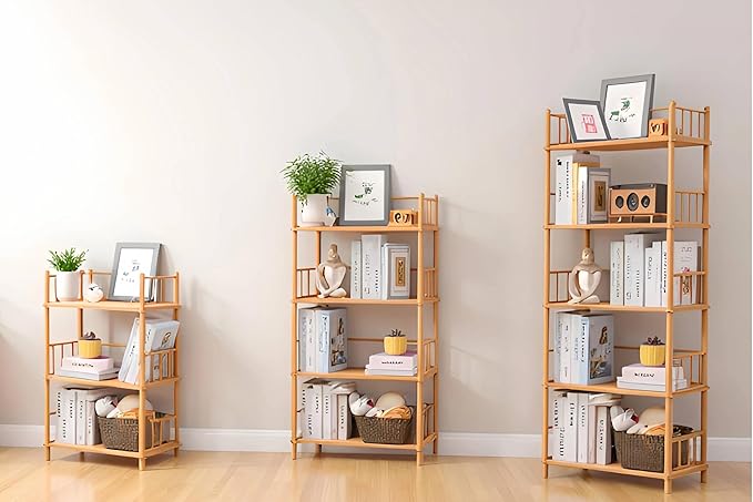 GOGOGO Bamboo Bookshelf -Tool-Free Assembly, Modular, Eco-Friendly Wooden Bookcase, Height Extendable(Natural, 11.8" H(3 Tier))