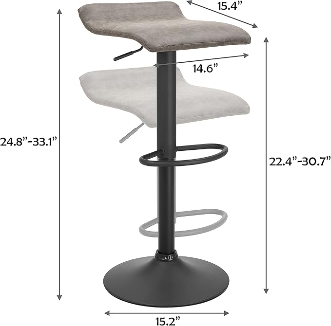 Finnhomy Set of 2 Adjustable Bar Stools, Swivel Barstools for Kitchen Counter Height Chair, Retro Grey