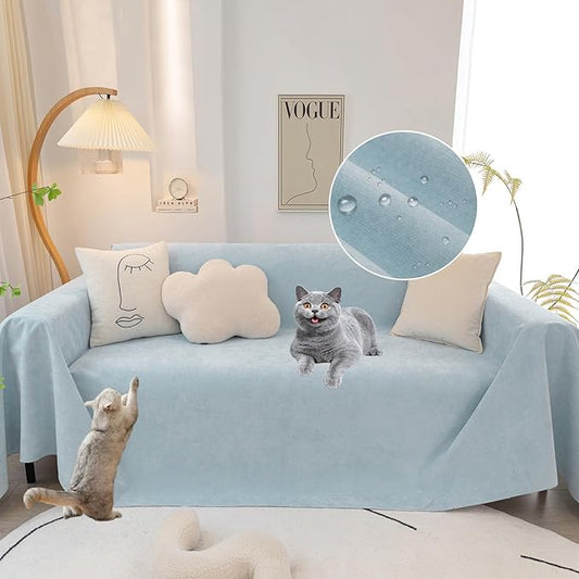 STACYPIK Waterproof Sky Blue Loveseat Couch Cover for Sectional, Couch Cover for Dogs, Anti-Slip Anti-Cat Scratch Furniture Protector for 2 Cushion Couch, Modern Couch Cushion Covers for Pets-71X90IN