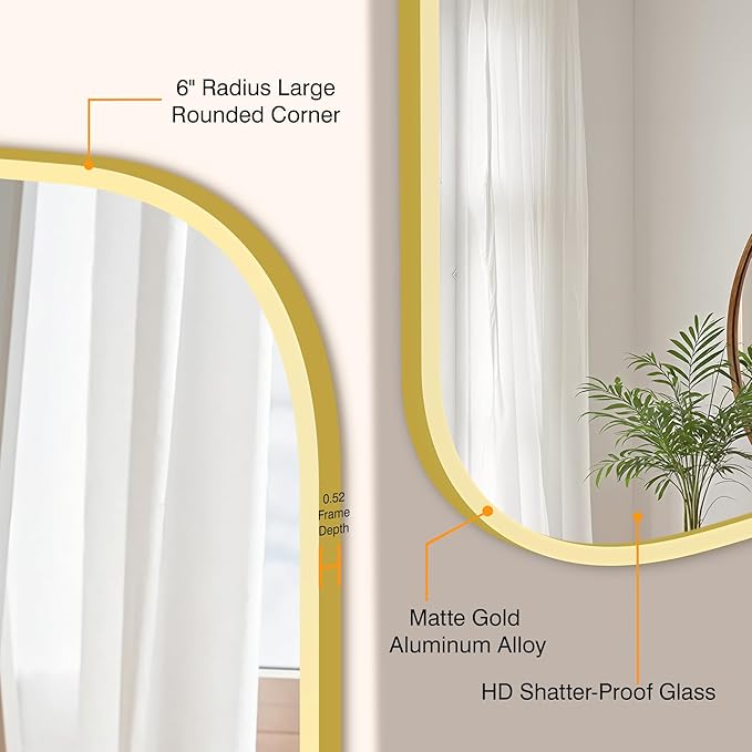 Bathroom Mirrors for Over Sink, 26x38 Gold Vanity Mirror for Bathroom Sink, HD Shatterproof Squircle Wall Mirror for Bathroom Washroom Lavatory Restroom Metal Frame