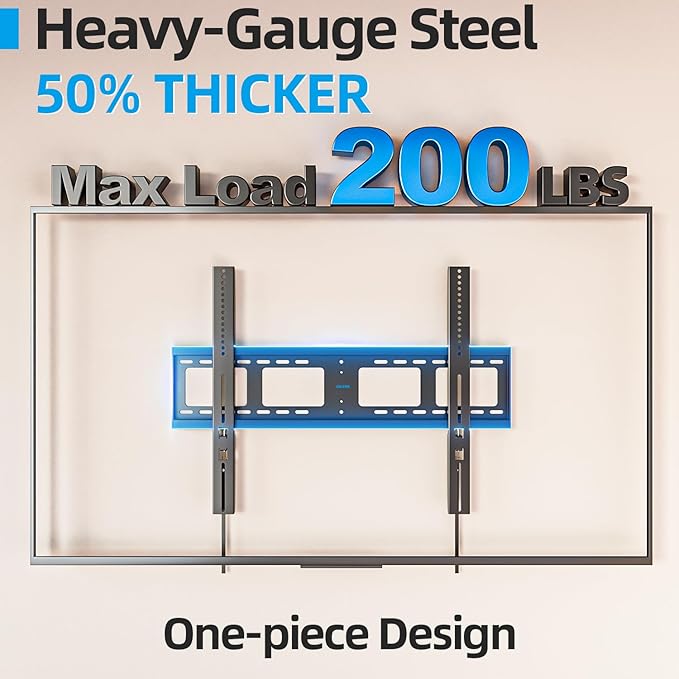 Heavy Duty TV Wall Mount for 55-100 inch Large TVs up to 200 LBS & 800x600 mm Vesa, Ultra Slim Fixed TV Mount, Low-Profile TVS Bracket, 16" 24" 32" Wood Stud, Fit Most 65+ 75+ 85 86 90 98 100 TVs
