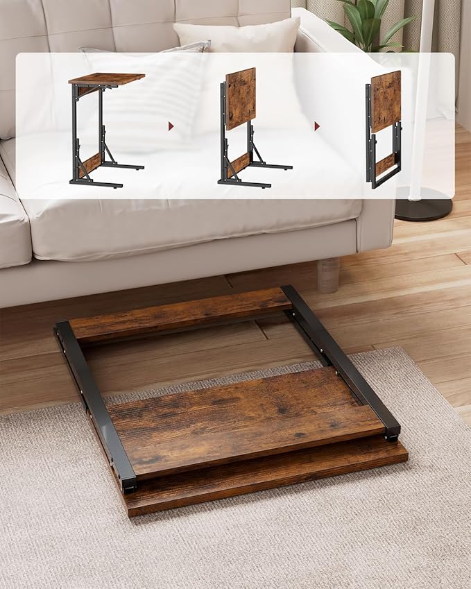 Tatub Folding TV Tray Table Set of 2, 24" Wide C-Shaped End Table for Couches, Small Sofa-Side Laptop Desk with Metal Frame for Living Room, Bedroom, Brown