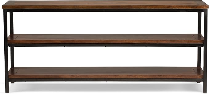 SIMPLIHOME Skyler SOLID MANGO WOOD 60 inch Wide Industrial TV Media Stand in Dark Cognac Brown For TVs up to 65 inches for the Living Room and Entertainment Center