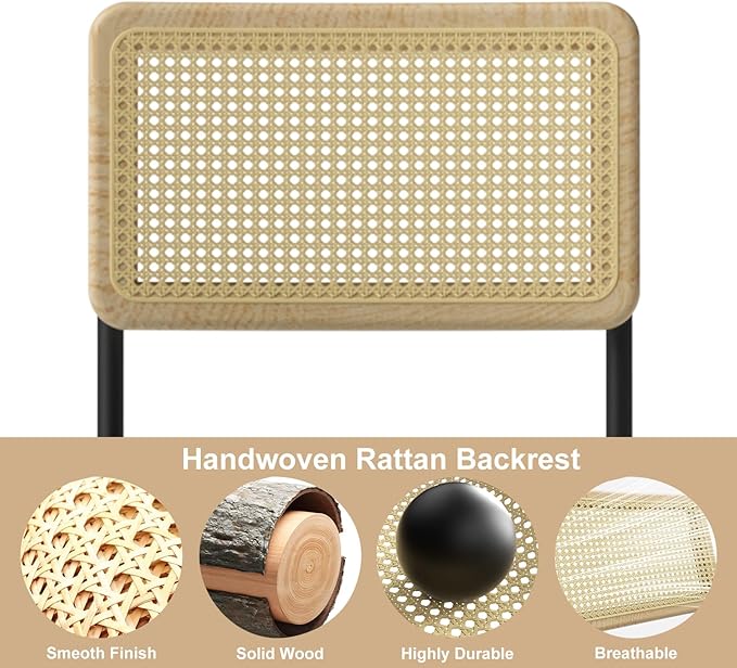 400lbs - Heavy Duty Rattan Dining Chair, Armrest Leather Cushions and Metal Frames, High-end and Durable with Rattan Weaving, Suitable for Home and Restaurant, Black