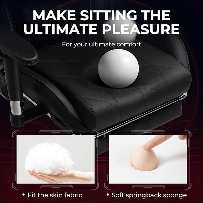 Gaming Chair with 3D Adjustable Armrests, Cow Print Design, Ergonomic Office Chair with High Back, Computer Chair with Footrest,Comfy Diamond Stitching Sest, Game Chair for Adults