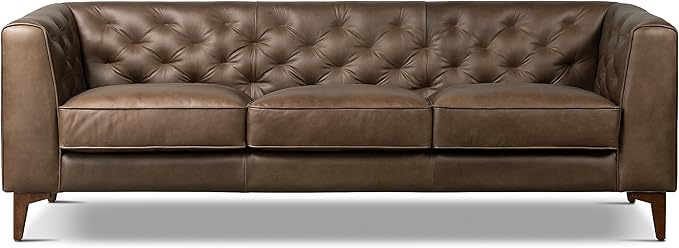 POLY & BARK Essex Leather Couch - 89-Inch Sofa with Tufted Back - Full-Grain Leather Sofa for Living Room with Feather-Down Topper - Living Room Couch - Vintage Italian Leather in Cocoa Brown