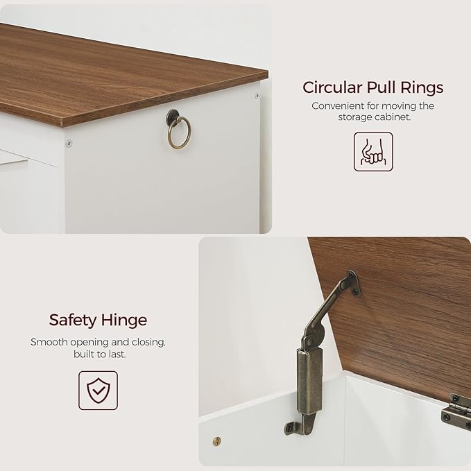 47.2" Toy Chest, Sturdy Entryway Storage Chest with Safety Hinge, Retro Toy Box, Wooden Look Accent Furniture for Living Room, Bedroom, White+Walnut SCBZ48801