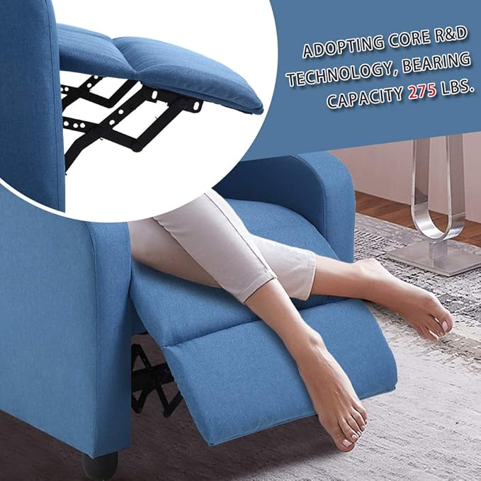 BestMassage | Recliner Chair | with 2 Point Massage Function | Textile Blue | with Lumbar Support, Adjustable Push Back, Footrest & Padded Seat | Easy Assembly | for Living Room, Home Theatre
