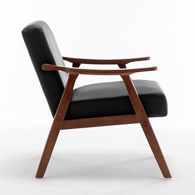 Container Furniture Direct Accent Chair with Microfiber Upholstery and Solid Wood Frame, Classic Mid-Century Modern Living Room Furniture for Extra Seating, Black PU/PVC