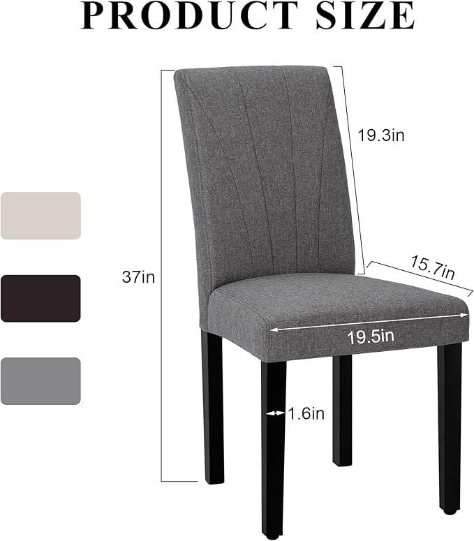 VECELO Upholstered Dining Chairs Set of 4, Modern Fabric and High Back & Solid Wood Legs, Parsons for Kitchen/Living Room- Dark Gray