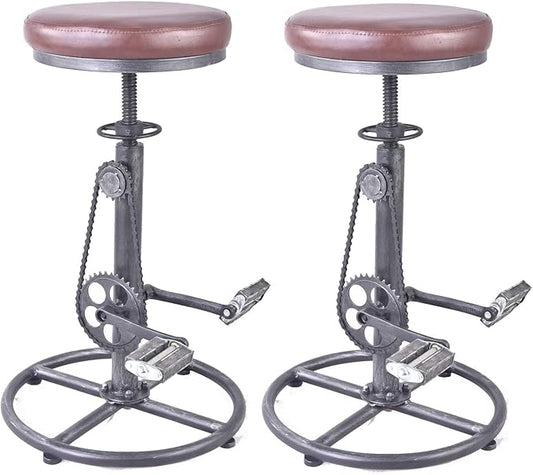Topower Vintage DIY Bar Stool Bicycle Chain Iron Pedal Retro Industrial Height Adjustable Bicycle Wheel Design bar Chair Set of 2 Silver