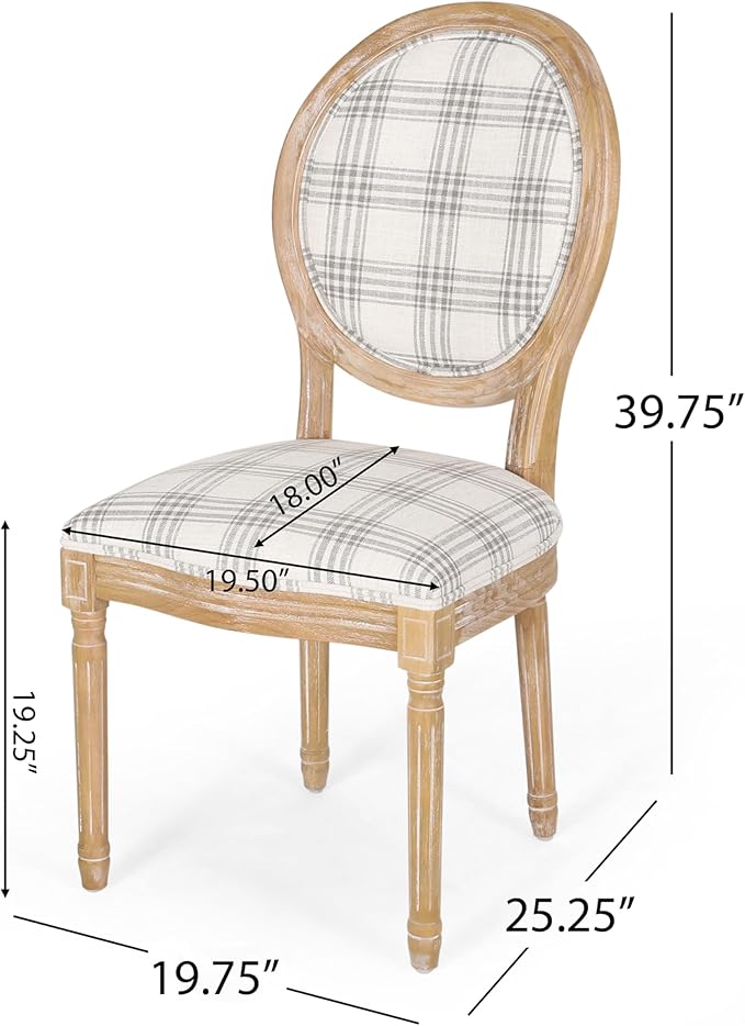 Christopher Knight Home Phinnaeus Dining Chair Set, Set of 4, Wood, Gray Plaid + Light Beige + Natural