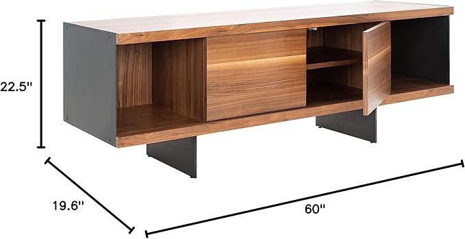 SAFAVIEH Couture Terrance TV Stand for up to 65" Flatscreen – Walnut Brown, 2 Doors with Interior Storage, 2 Open Shelves, Entertainment Media Console (SFV6047B)
