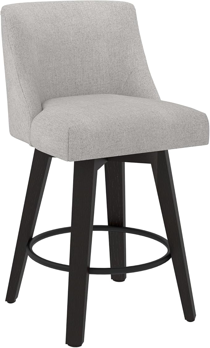 Counter Height Swivel Bar Stools Set of 6, 26 Inch Bar Stools with Footrest, Linen Fabric Upholstered Barstools with Back and Solid Wood Legs for Kitchen Island, Dining Room,Pub,Light Grey