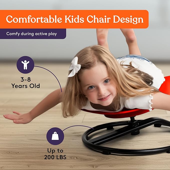 Special Supplies Smile Spinning Chair for Kids- Versatile Kids Sit and Spin Sensory Chair for Training Body Coordination for Playroom, Bedroom, or Nursery (Red)