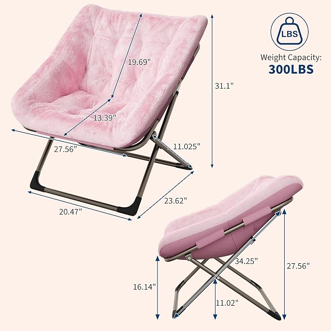 Comfy Chair for Adults, Foldable Living Room Chairs, Soft Faux Fur Folding Lounge for Bedroom Living Room Dorm Rooms, Flexible Reading Chair for Teens (2, Pink, Extra Large)
