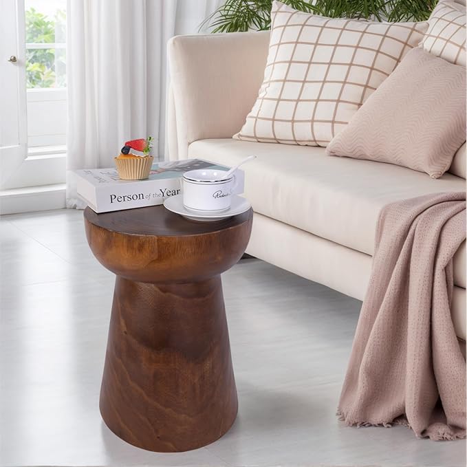 Athaliah Small Rustic Wooden Side Table – 15.75″H Tree Stump Accent Table, Handcrafted Solid Paulownia Wood, Natural Grain Farmhouse Decor for Living Room & Bedroom